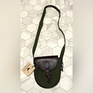 Hidesign Dark Green Leather Canvas Satchel Crossbody Shoulder Bag Purse  Western